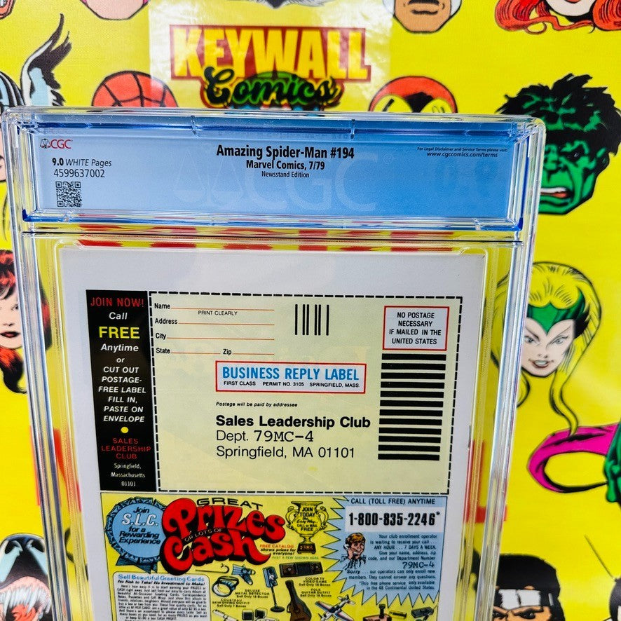 Amazing Spider-Man #194 CGC 9.0 1ST BLACK CAT NEWSSTAND EDITION WHITE PAGES