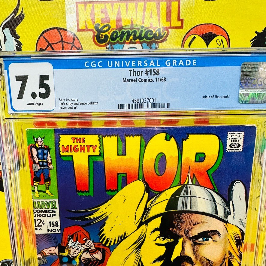 Thor #158 Marvel Comics 1968 CGC 7.5 Origin of Thor retold White Pages