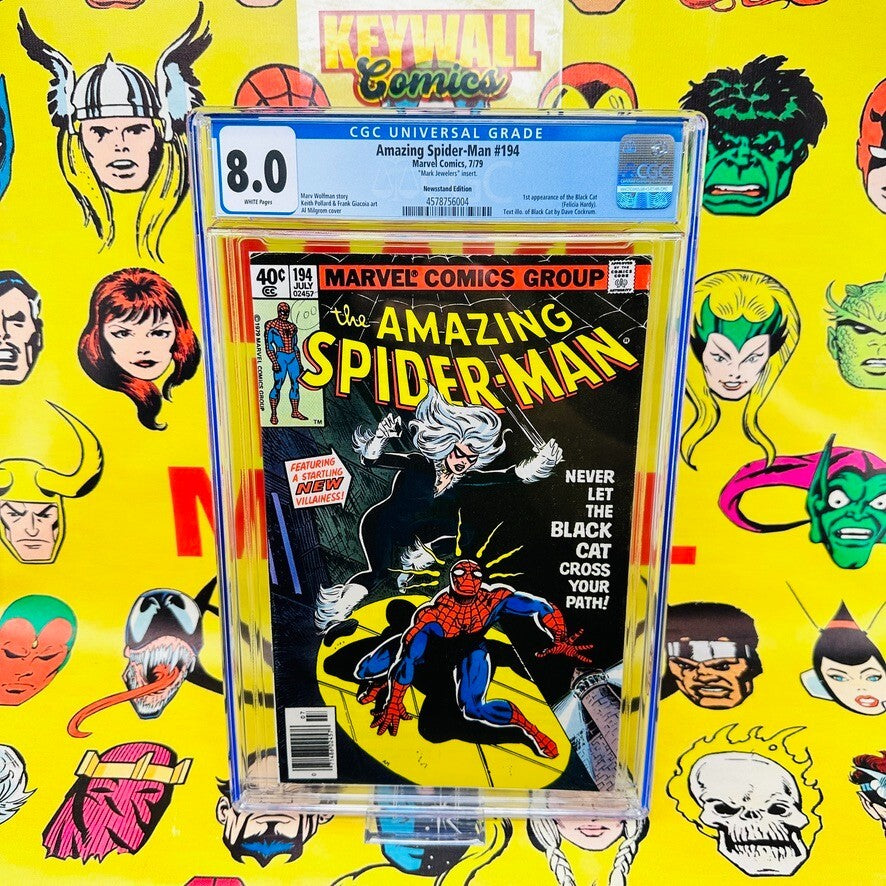 Amazing Spider-Man #194 Cgc 8.0 1st Black Cat NEWSSTAND White pages 1979