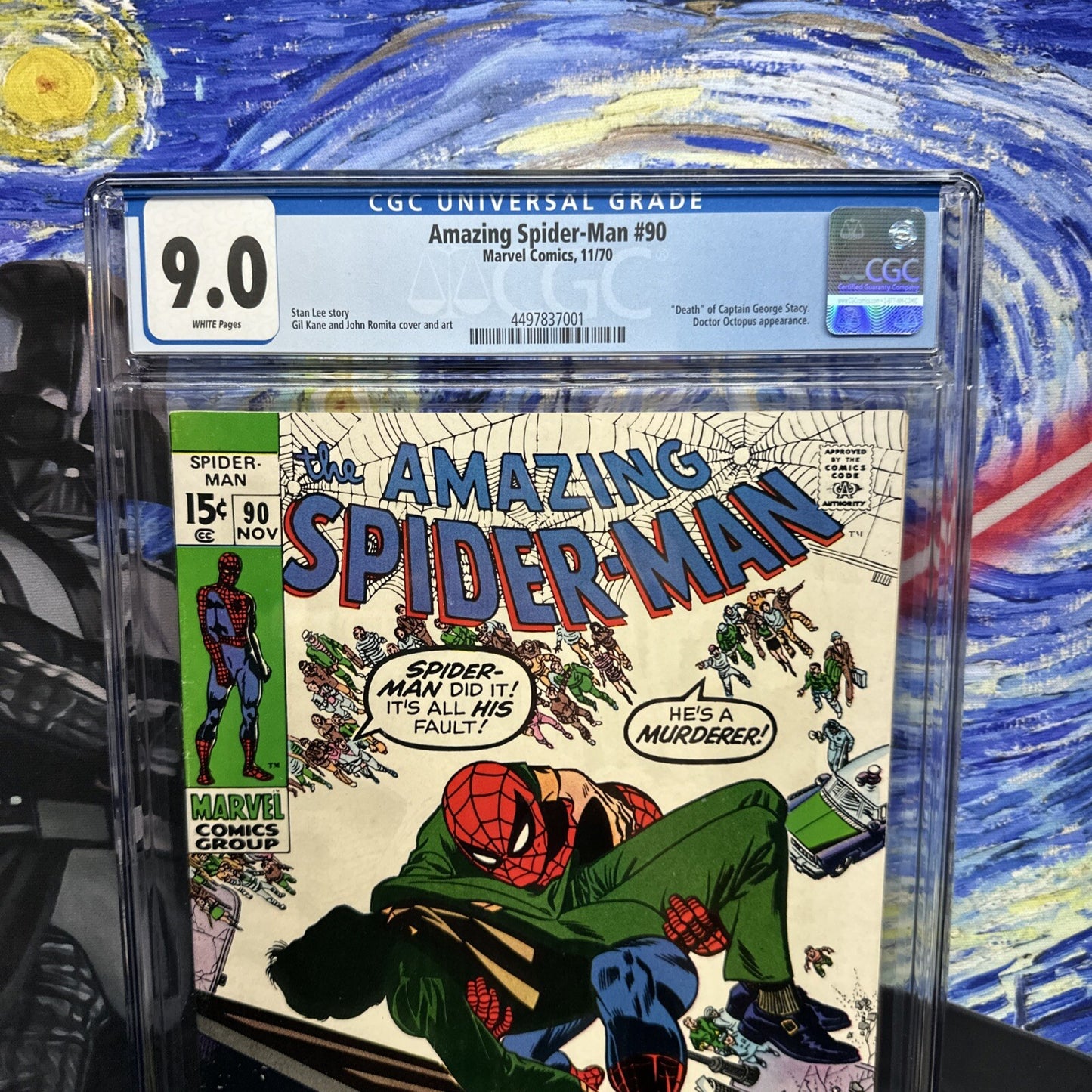 Amazing Spider Man #90 cgc 9.0 Death of Captain Stacy White pages 1970