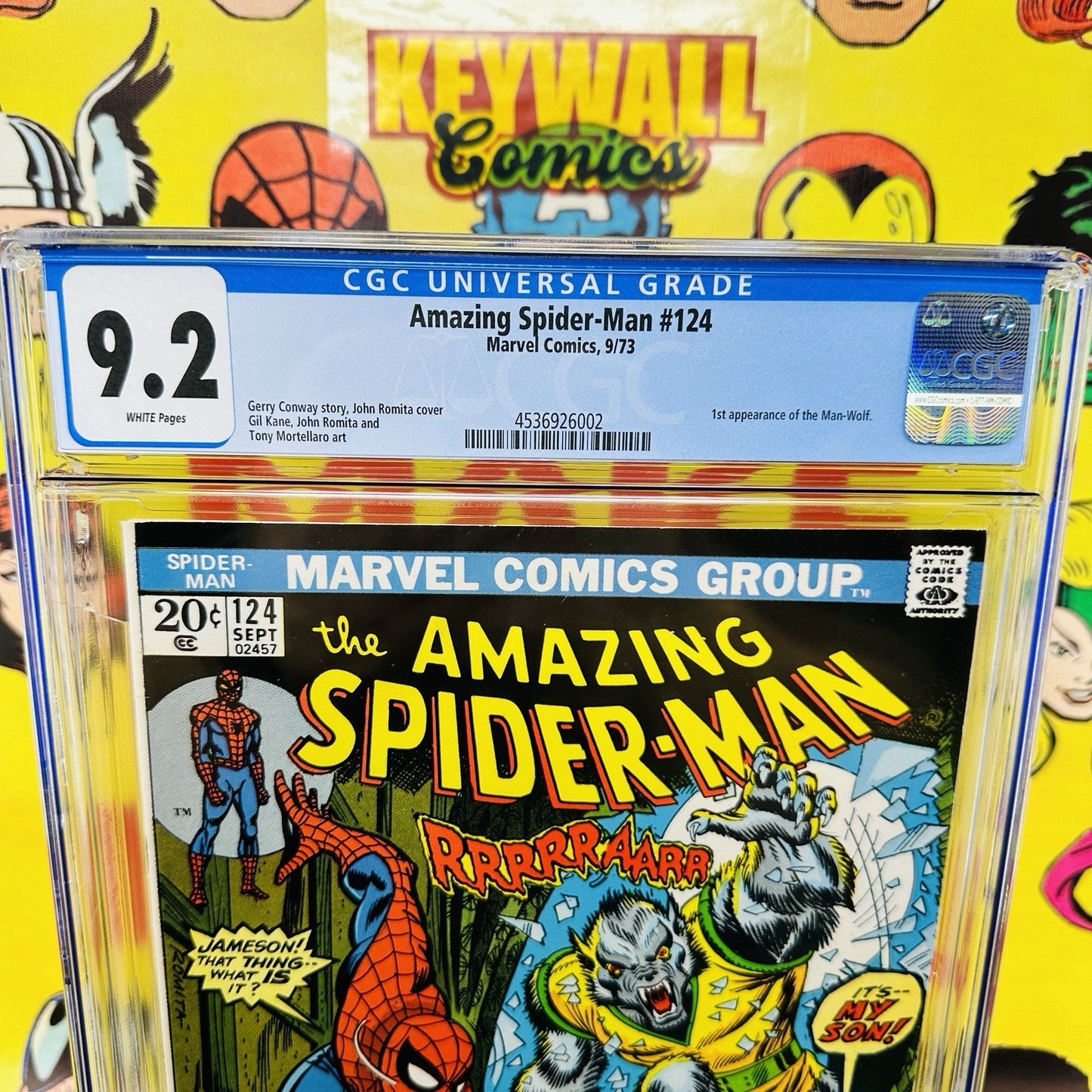 Amazing Spider-Man #124 CGC 9.2 Romita Sr, 1st Man-Wolf 1973 White Pages