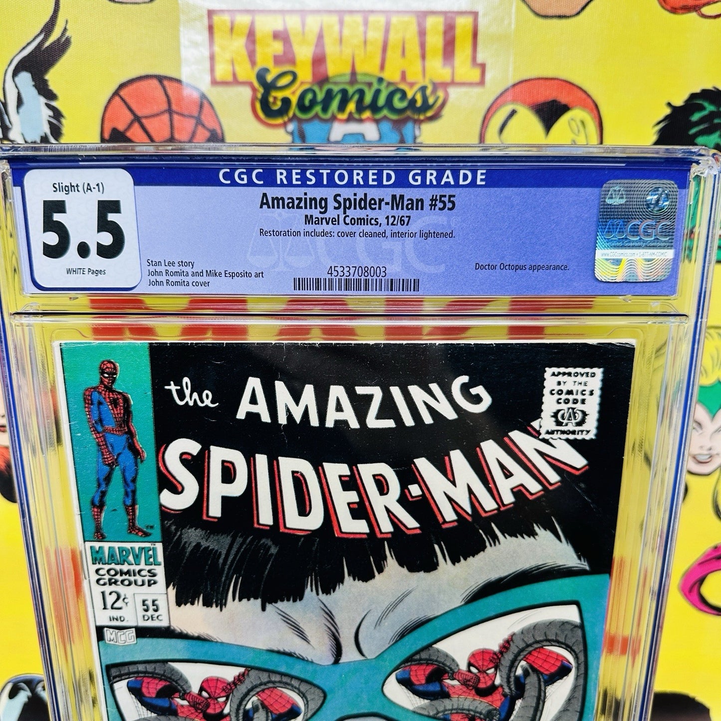 AMAZING SPIDER-MAN #55 CGC 5.5 Restored White Pages Doctor Octopus Romita 1967
