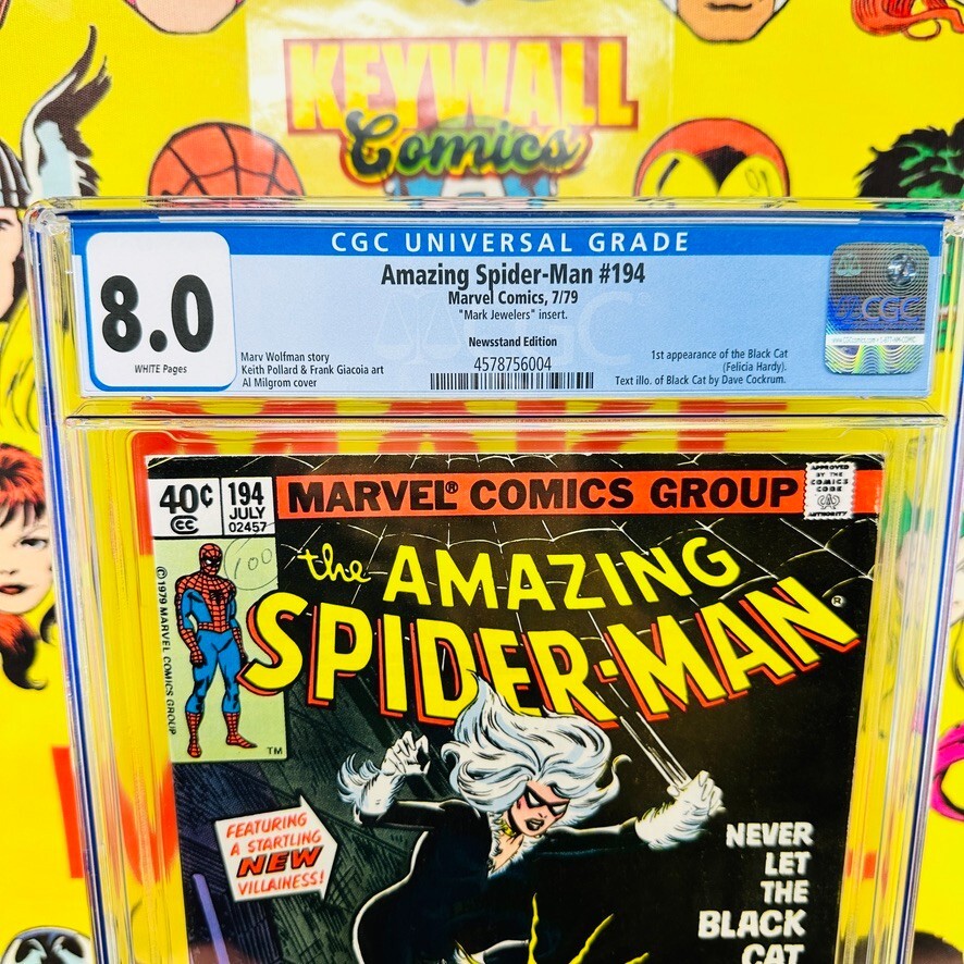 Amazing Spider-Man #194 Cgc 8.0 1st Black Cat NEWSSTAND White pages 1979