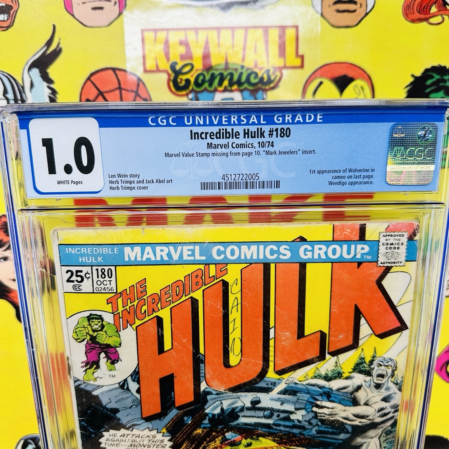Incredible Hulk #180 CGC 1.0 Mark Jewelers Missing stamp 1st Wolverine White