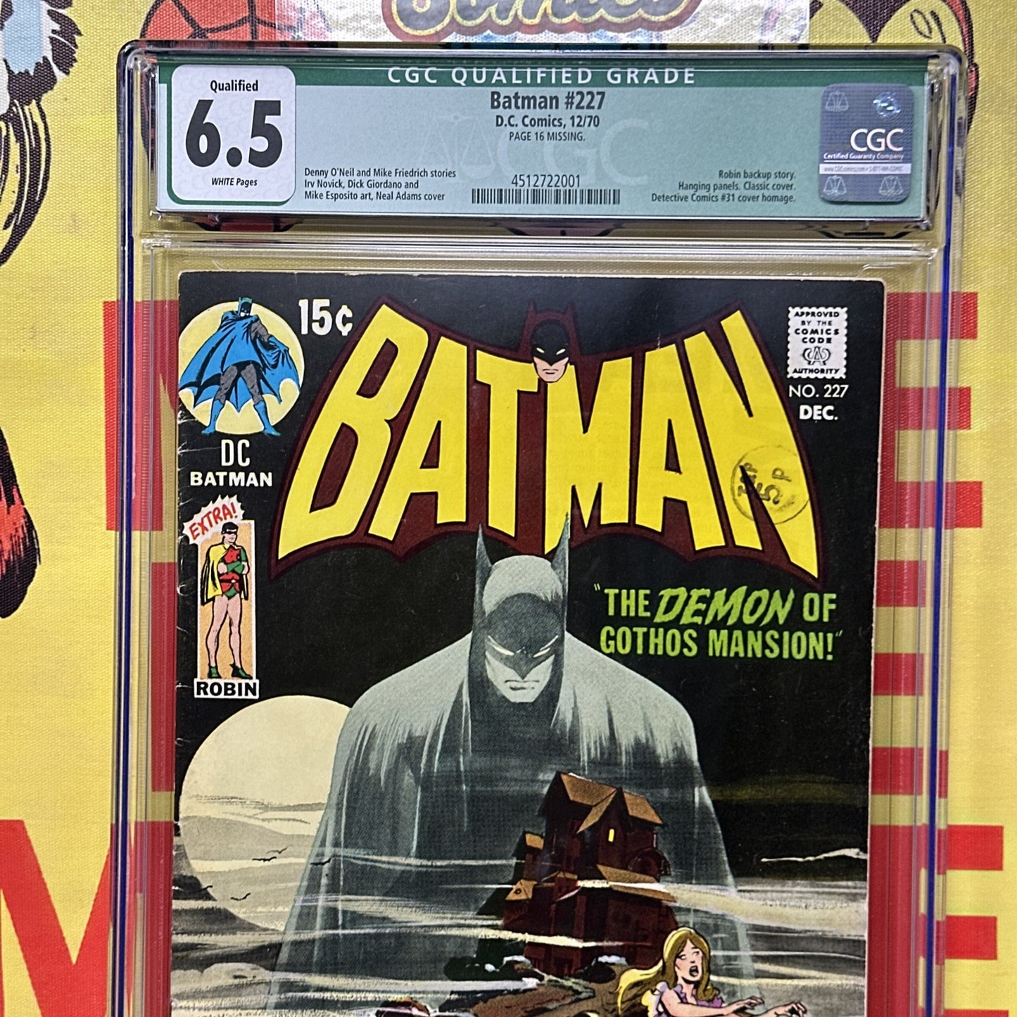 Batman #227 Comic Book CGC 6.5 Qualified White Pages 1970 Pages Neal Adams Art