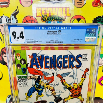 Avengers #58 CGC 9.4 White Pages Origin of Vision Joins Team 1968 looks nicer