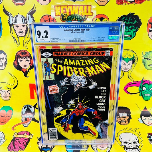Amazing Spider-Man #194 CGC 9.2, SS & Sketch Al Milgrom, 1st App Black Cat