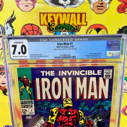 Iron Man #1 CGC 7.0 Conserved Off-White to White Pages Marvel 1968