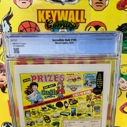 Incredible Hulk #180 CGC 6.0 White Pages Wolverine 1st Appearance Marvel