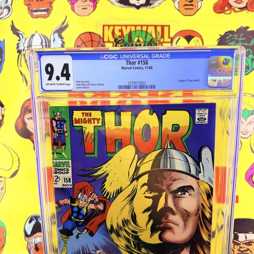 The Mighty Thor #158 CGC 9.4 OW/W Pages Marvel Comics 1968 Origin Retold Jack