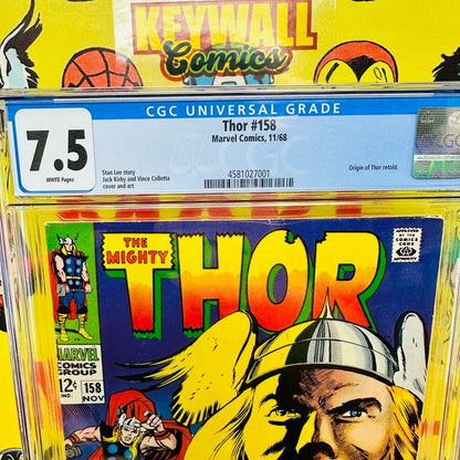 Thor #158 Marvel Comics 1968 CGC 7.5 Origin of Thor retold White Pages