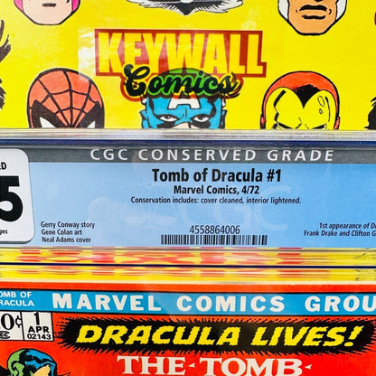 TOMB OF DRACULA #1 CGC 7.5 Conserved White pages 1972 1st appearance of Dracula