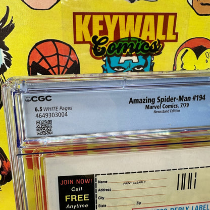 Amazing Spider-Man #194 CGC 6.5 White Pages Black Cat 1979 Marvel