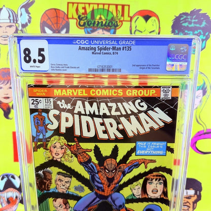 Amazing Spider-Man #135 CGC 8.5 White Pages 2nd Punisher Origin Tarantula 1974