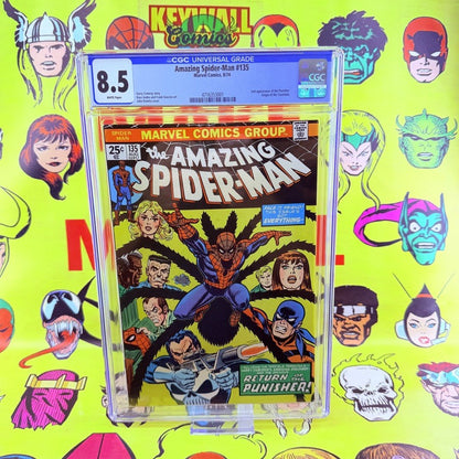 Amazing Spider-Man #135 CGC 8.5 White Pages 2nd Punisher Origin Tarantula 1974