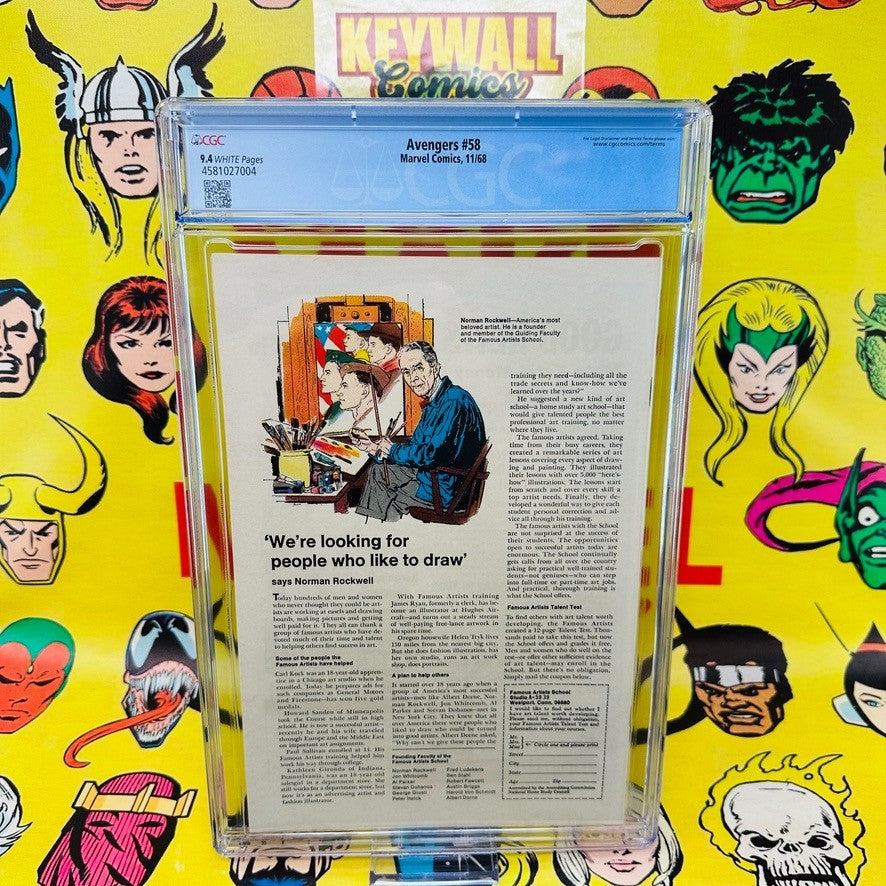 Avengers #58 CGC 9.4 White Pages Origin of Vision Joins Team 1968 looks nicer