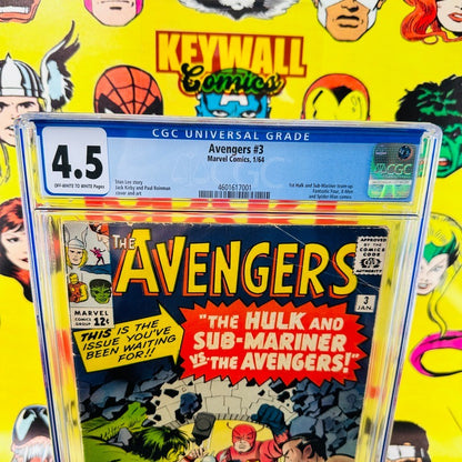 Avengers #3 CGC 4.5 O/w to white pages 1964 1st Hulk & Sub-Mariner team-up